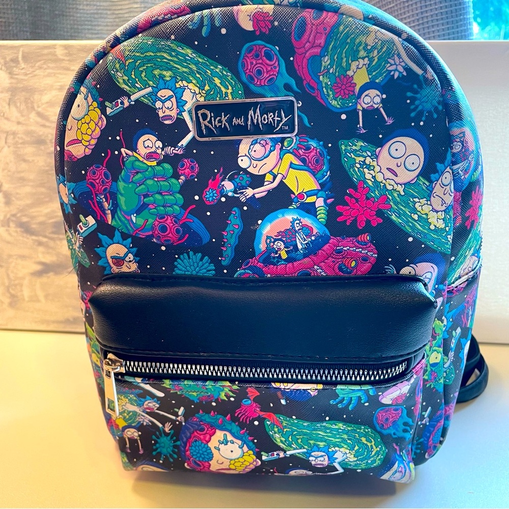 Adult Swim Rick and Morty Black Mini Backpack adjustable straps front pocket